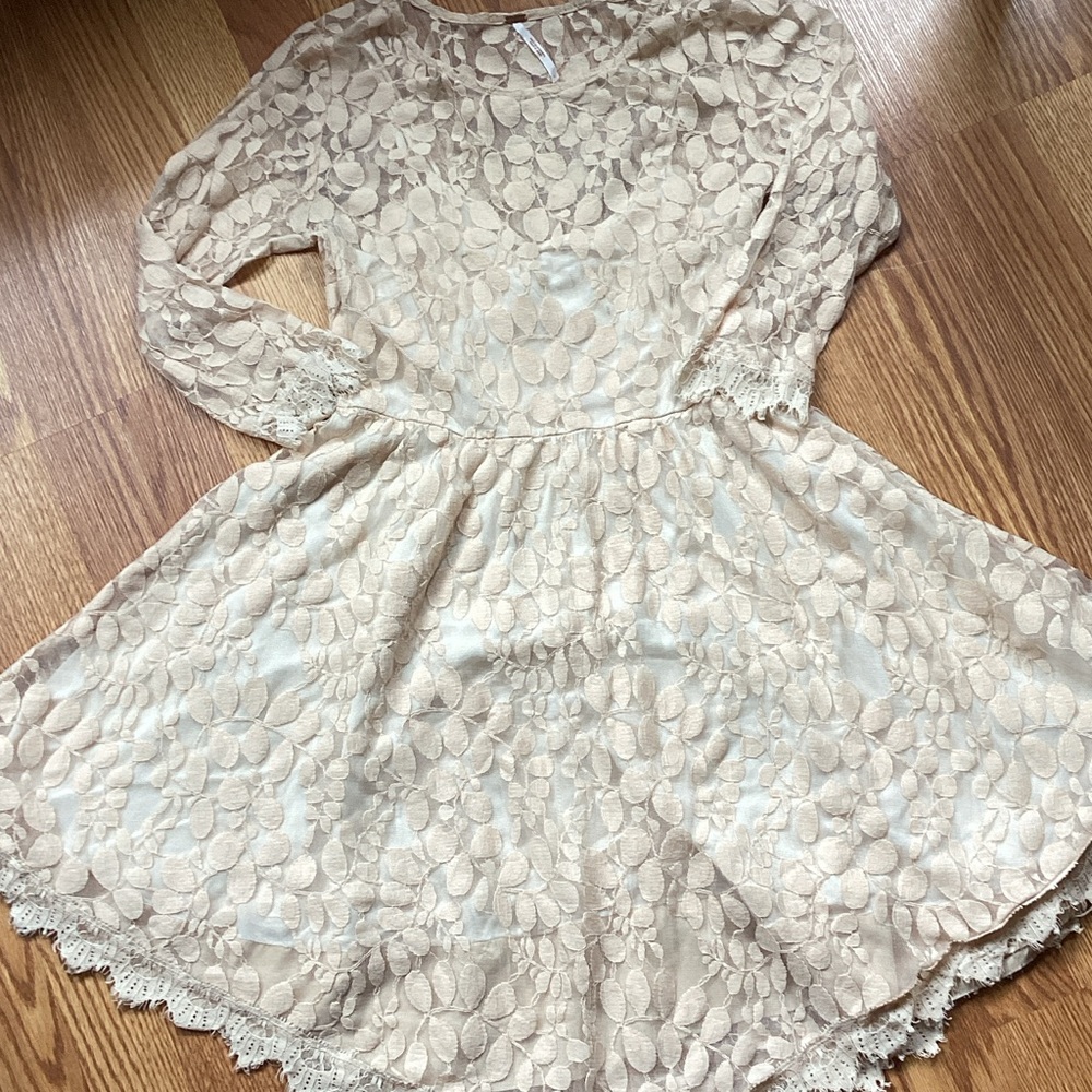 Free People Cream Floral Lace Dress